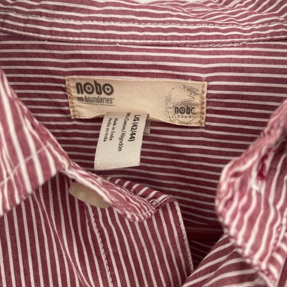 No Boundaries Striped Long-Sleeve Button Down Size Large (Red/White) - Picture 2 of 2